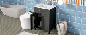 English Elm 24"Bathroom Luxurious Space-Saving Vanity with Ceramic Sink, Solid Wood Frame, Soft-Close Doors and Storage Black N729P183716B