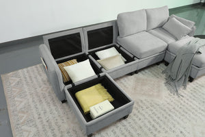 English Elm 102 Inch Linen Modular Sectional Sofa with Hidden Storage and Cloud Cushion Comfort Gray W1099S00212