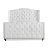 English Elm Marcella Upholstered Shelter Headboard Bed Set, Queen, Bright White Polyester