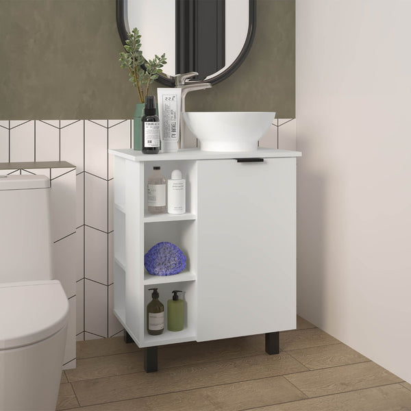 English Elm White Compact Bathroom Vanity With 8 Shelves, Classic Design For Smart Storage & Easy Access B062P355667-GIGA