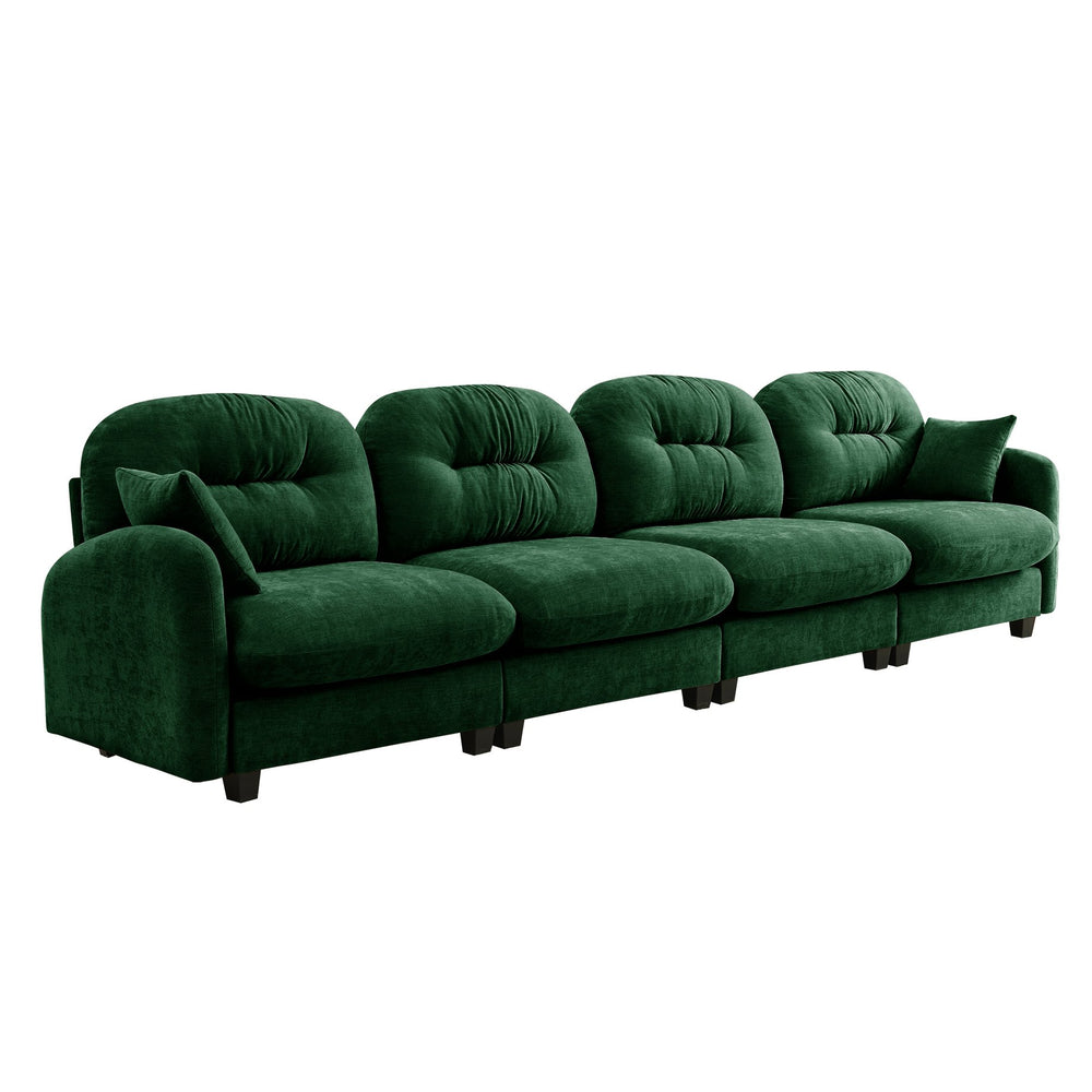English Elm Four-Seater Modular Sectional Sofa in Green Chenille, Tufted Backrest, High-Density Foam Comfort, Customizable Layout W714S01401