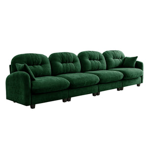 English Elm Four-Seater Modular Sectional Sofa in Green Chenille, Tufted Backrest, High-Density Foam Comfort, Customizable Layout W714S01401