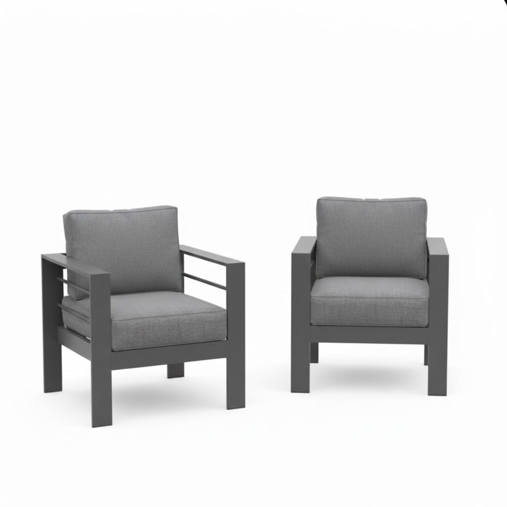 English Elm 2-pack Outdoor Cast Aluminum Armchairs with Uv Resistant Olefin Cushions for Patio Gray+Gray B082P454995