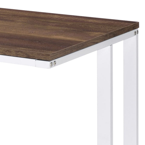 English Elm Walnut Writing Desk with USB Port and Open Base — Knock-Down Design, Spacious Surface for Workstation White+Walnut B062P209214