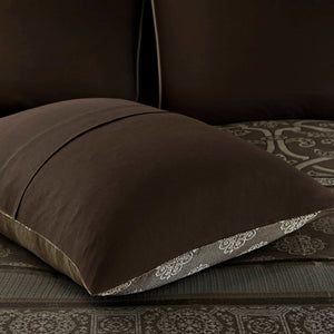 JLA Home Madison Park Essentials - 16 Jacquard Comforter Set with Two Sheet Sets, Reversible Brown Elegance, Hypoallergenic, Machine Washable MPE10-797