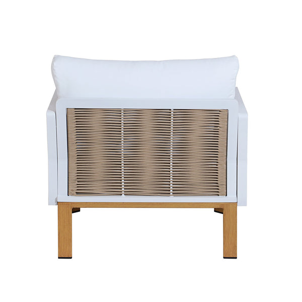 English Elm Vine 4-Piece Conversation Set Cream — Waterproof Aluminum & UV-Resistant Cushions, Marble Table Elegance B365S00106
