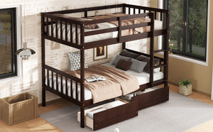 English Elm Twin Over Twin Bunk Bed In Espresso - Durable Rubberwood, Convertible Design With Storage Drawers & Safety! W504S00200-GIGA