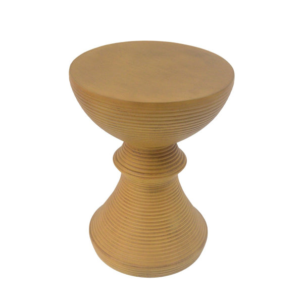 English Elm 16" Ribbed Concrete Outdoor Side Table Sculptural Hourglass Patio Garden Accent Natural N767P192100N