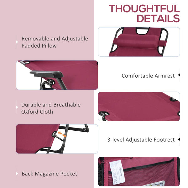 English Elm Outsunny Folding Chaise Lounge Chair - 2-In-1 Adjustable Tanning Bed & Sit-Up Chair For Outdoor Fun W2225P217583-GIGA