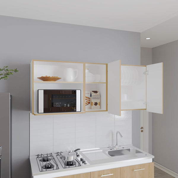 English Elm Wall Cabinet sleek 47.2" W x 23.6" H engineered wood wall-mounted storage with four doors, shelves, organizer and eco-safe compliance White 34.25 L x 28.74 W x 7.87 H B097P296857