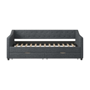 English Elm Twin Size Daybed With Storage Drawers, Elegant Upholstered Tufted Sofa Bed In Dark Grey Color W2336S00038-GIGA