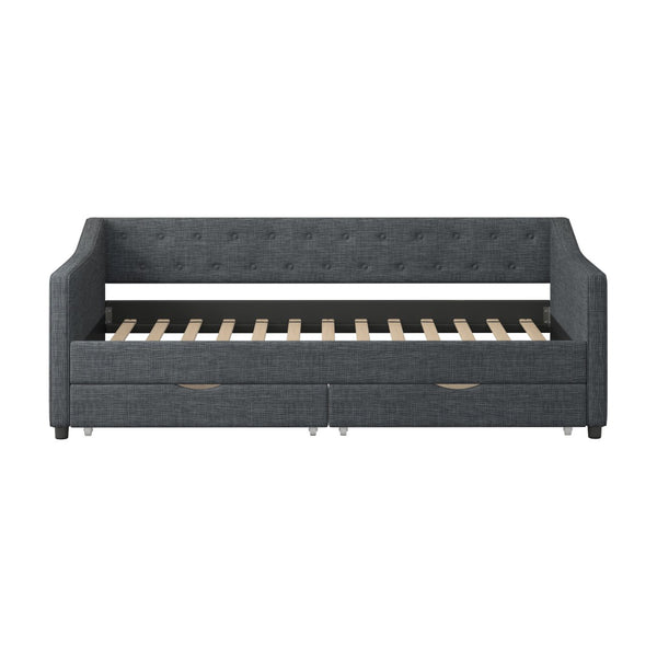 English Elm Twin Size Daybed With Storage Drawers, Elegant Upholstered Tufted Sofa Bed In Dark Grey Color W2336S00038-GIGA