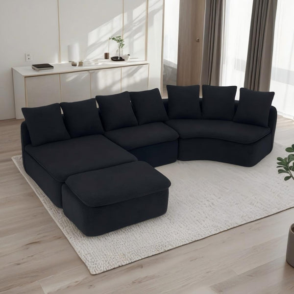 English Elm 133'' Modular U-shaped Sectional Chenille Sofa with Removable Recliner for Spacious Rooms Black W2231S00055
