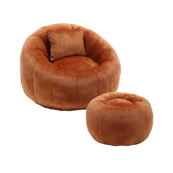 English Elm COOLMORE Extra Large Round Chenille Bean Bag Chair with Deep Seat, High-Density Supportive Sponge Comfort Orange W1539P265268