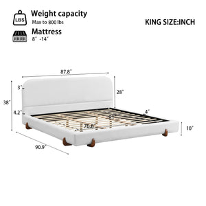 English Elm Christopher Knight Home® - Unique Upholstered Bed Frame with Solid Rubber Wood Legs, Durable 4" Thick Sides, Luxurious Fabric Finish and Quick 40-Minute Assembly, King Size White N769K355901W