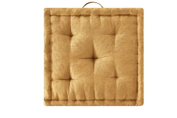 English Elm 1- Piece Tufted Chenille Floor Cushion with Scalloped Edge for Bohemian Living Spaces Yellow B035P482972