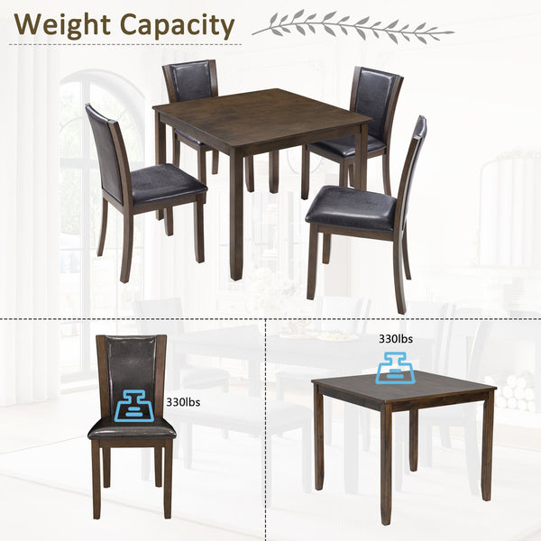 English Elm 5-Piece Modern Dining Set for 4 with Waterproof Wood-Grain Top, X-Back Chairs, Linen Comfort, Stable Frame Dark Walnut W1998S00073