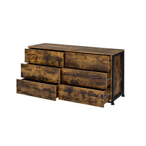 English Elm Rustic Oak and Black 6-Drawer Dresser with Smooth Metal Glides, Double-Row Storage & Industrial Charm B062P209035