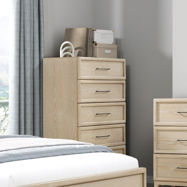 English Elm Contemporary Oak Veneer Tall 5-drawer Chest with Ball-bearing Glides for Bedroom B011P425798