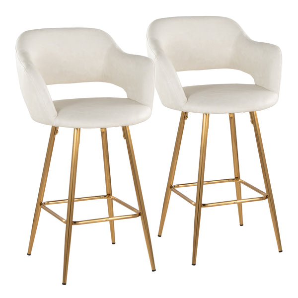 English Elm Margarite 26" Contemporary Counter Stool Set of 2 with Gold Metal Frame, Faux Leather, Ergonomic Backrest Cream B202S00354