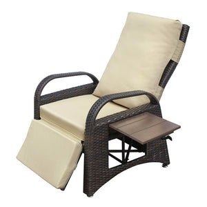 English Elm Outdoor Pe Wicker Reclining Lounge Chair with Cushion and Folding Side Table W2749P225114