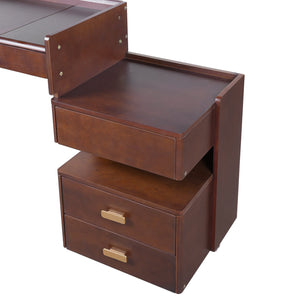 English Elm 3-in-1 Makeup Vanity Desk with Flip Mirror, LED 3-Color Lighting, Expandable Length & Ample Storage Drawers Walnut N844P285298W