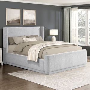 English Elm Light Gray Elegant Queen Platform Bed with Wingback Upholstered Headboard, Plywood Frame, No Box Spring Needed B011S01796