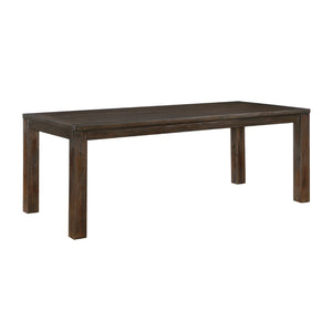 English Elm Dark Brown Acacia Veneer Rectangular Dining Table Seats 8 with Arts and Crafts Detail B011P257326