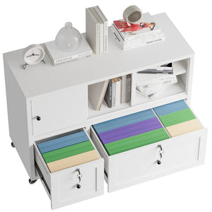 English Elm 28"h White Steel Rolling File Cabinet Locking Drawers Quiet Slides Home Office T2398P465996