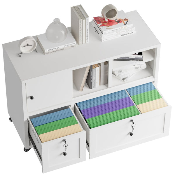 English Elm 28"h White Steel Rolling File Cabinet Locking Drawers Quiet Slides Home Office T2398P465996
