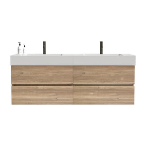 English Elm Grace 60" Bathroom Vanity Wall-Mounted Floating Mid-Century Modern Walnut Grille, Quiet Soft-Close Drawers and One-Piece White Basin (ECO) Oak W1865S00160