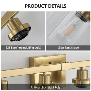 English Elm 24" Golden 4-Light Vanity Light with Clear Glass Shades, Modern Iron Bathroom Wall Fixture for Mirror W2312P374800