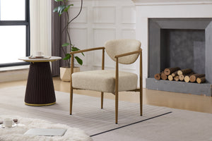 English Elm Beige Dining Chair PU Leather with 10cm Foam Seat, 57cm Depth, Iron Frame & Wood-Style Legs, Cozy W3149P375075