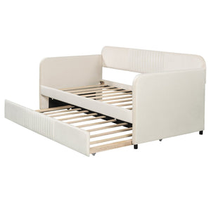 English Elm Upholstered Velvet Twin Daybed with Pull Out Trundle Sofa for Guest or Kids Room LP100127AAA