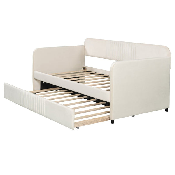 English Elm Upholstered Velvet Twin Daybed with Pull Out Trundle Sofa for Guest or Kids Room LP100127AAA