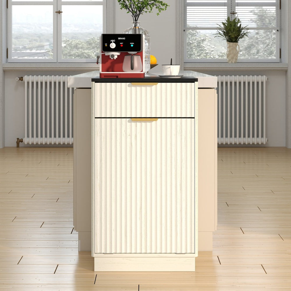 English Elm 10-gallon Tilt-out Antique White Cabinet Woodgrain Finish with Wave Drawer Hidden Bin W2557P365719