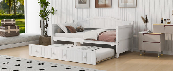 English Elm Twin Cottage Beadboard Daybed with Pull Out Trundle Solid Pine Guest Room Frame N708P357100K