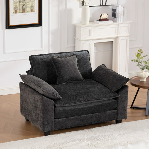English Elm Cloud Sofa Single Seat - Modular Chenille Lounge Chair with Double-Layer Cushion, Ergonomic Support and Easy Assembly Black W1143S00034