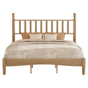 English Elm Queen Wood Platform Bed with Gourd-Shaped Headboard, Retro-Inspired Solid Frame, Slat Support, Sturdy Elegance Natural 64.8 L x 17.5 W x 9.5 H N733P206242M