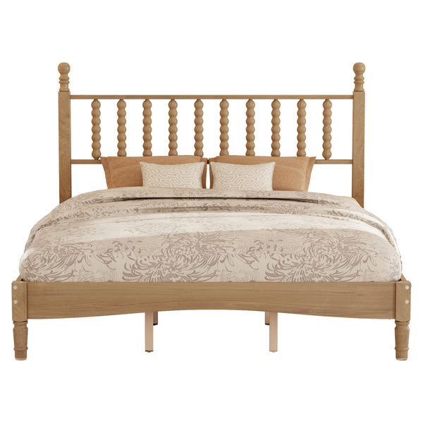 English Elm Queen Wood Platform Bed with Gourd-Shaped Headboard, Retro-Inspired Solid Frame, Slat Support, Sturdy Elegance Natural 64.8 L x 17.5 W x 9.5 H N733P206242M