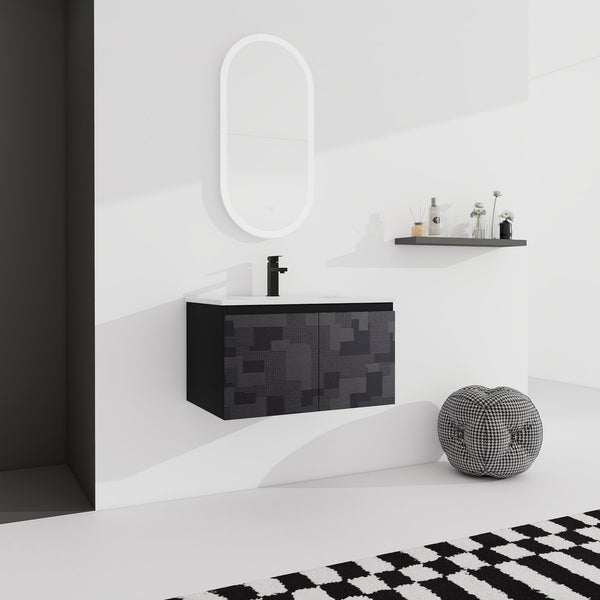 English Elm 30'' Floating Wall-Mounted Bathroom Vanity Set With Ceramic Sink, Soft-Close Doors & Modern Design W999S00209