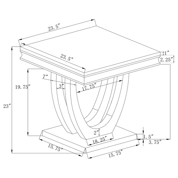 English Elm Durante White & Chrome U-Shaped End Table – Elegant Faux Marble Square Design For Modern Spaces B062S00723
