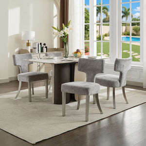 English Elm Mid Century Modern Dining Chairs with Copper Nail Trim, Plush High-Density Foam Seats, Brushed Steel Legs Gray W1143P314900