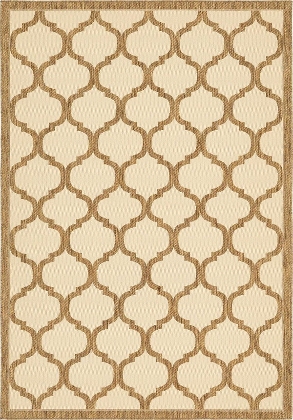 Unique Loom Outdoor Trellis Moroccan Machine Made Geometric Rug Beige and Brown, Beige/Brown 6' 1" x 9' 0"