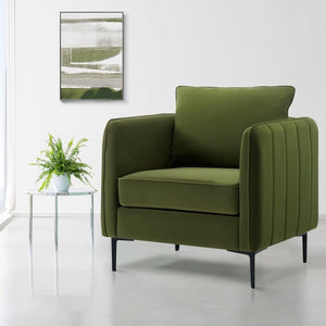 English Elm Accent Velvet Armchair Mid-century Modern Plush Seat with Metal Legs for Any Room Green W3244P325833
