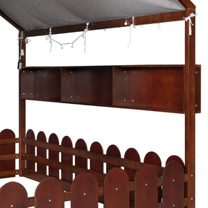 English Elm {slats Are Not Included} Twin Montessori House Floor Bed Kids Tent Lights Shelves Pinewood Frame Espresso N708P407963P