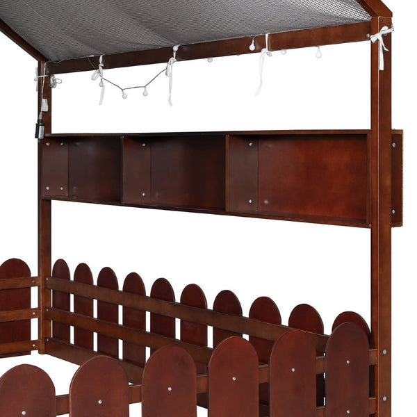 English Elm {slats Are Not Included} Twin Montessori House Floor Bed Kids Tent Lights Shelves Pinewood Frame Espresso N708P407963P