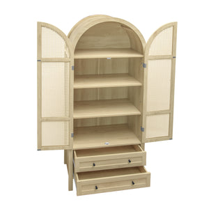 English Elm 70.28" Tall Arched Kitchen Pantry - Elegant Storage Cabinet With Adjustable Shelves & Rattan Door Design W688P204449