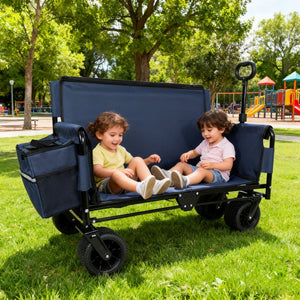 English Elm 3-in-1 Convertible Folding Wagon with 500lb Steel Frame and All-terrain Swivel Wheels Dark Blue W2932P390460