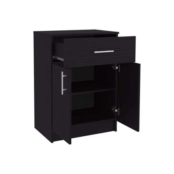 English Elm Coffee Cart with Spacious Drawer and Black Engineered Wood Finish, Compact 33.5"H x 23.6"W Storage Organizer B092P309186